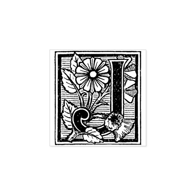 Monogram Vintage floral  letter J Rubber Stamp (Imprint)