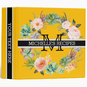 Monogram Vintage Floral Modern Amber 3 Ring Binder