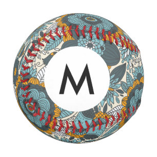 Monogram Vintage floral pattern Baseball