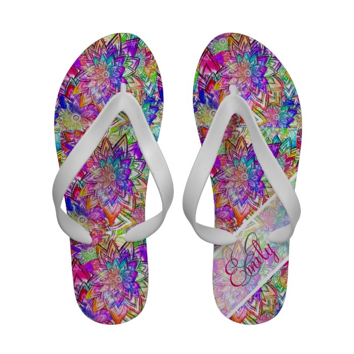 Monogram Vintage Floral Pattern Drawing Watercolor Sandals