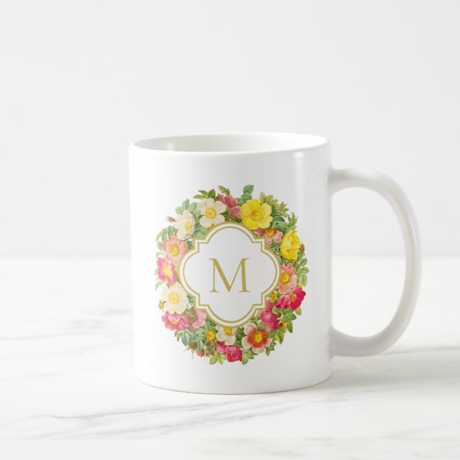 Monogram Vintage Floral Wreath Mug (Right)