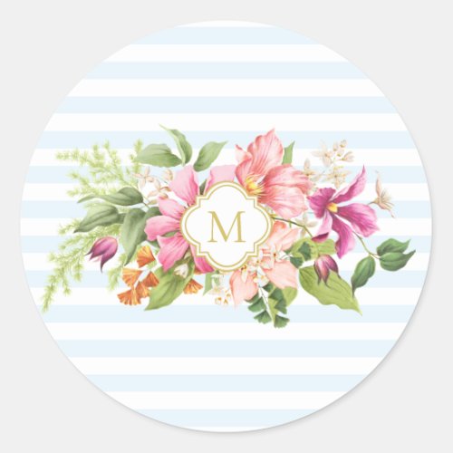 Monogram Vintage Flowers Pink Blue Pastel Stickers