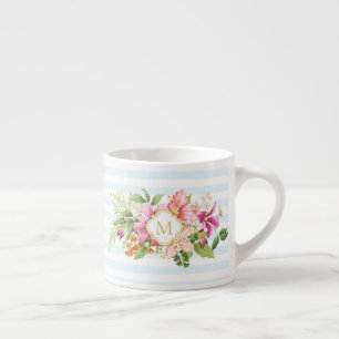 Monogram Vintage Flowers Pink Pastel Espresso Mug