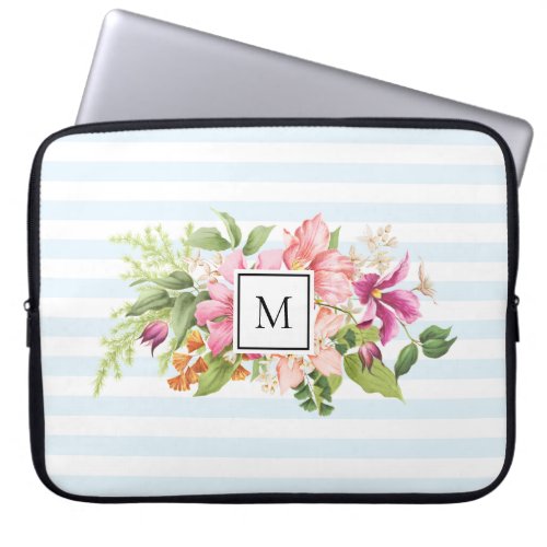 Monogram Vintage Flowers Pink Pastel Laptop Sleeve