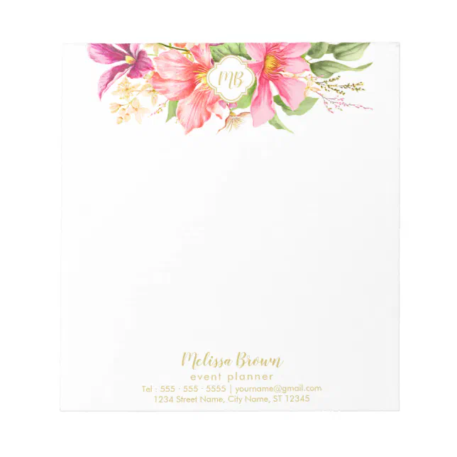 Monogram Vintage Flowers Pink Pastel Small Notepad | Zazzle