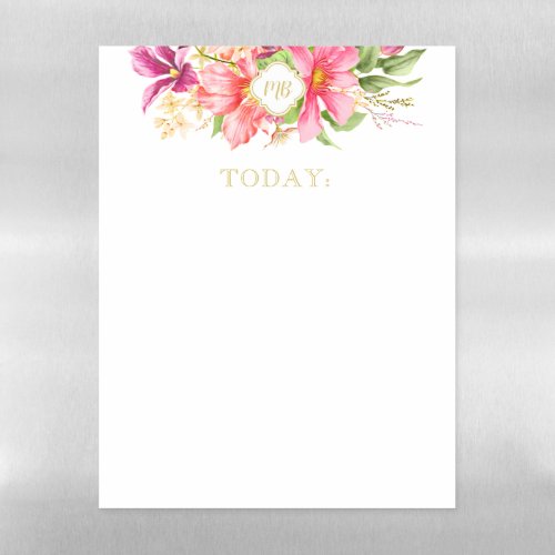 Monogram Vintage Flowers Pink Pastel To Do List Magnetic Dry Erase Sheet