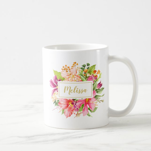 Monogram Vintage Flowers Pink Purple Mug (Right)