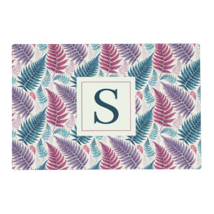 Monogram Vintage Forest Ferns Botanical Print Placemat