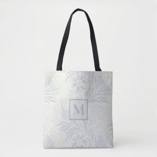 Monogram Vintage Gray Floral Pattern  Botanical Tote Bag