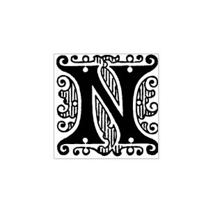 Monogram Vintage initial letter N Rubber Stamp