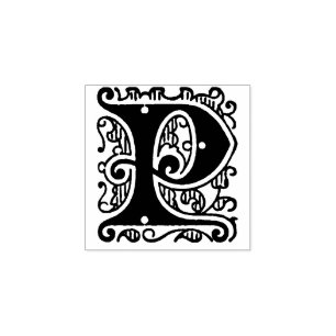 Monogram Vintage initial letter P Rubber Stamp