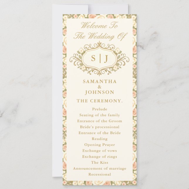 Monogram Vintage Ivory Wedding Ceremony Program (Front)