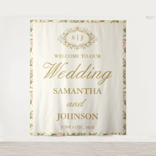 Monogram Vintage Ivory Wedding Welcome Backdrop
