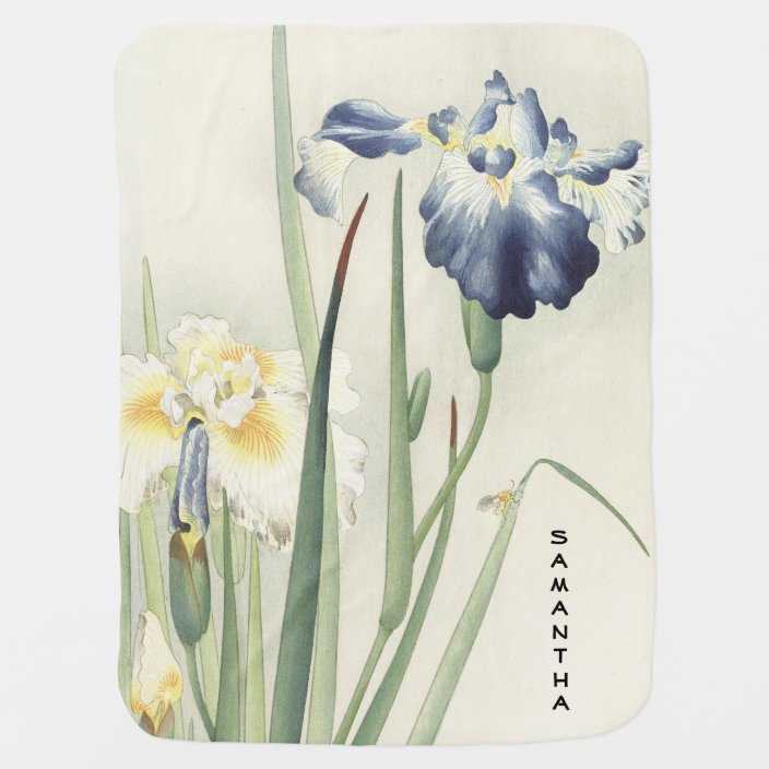 Monogram Vintage Japanese Iris Flower Baby Blanket Zazzle Com