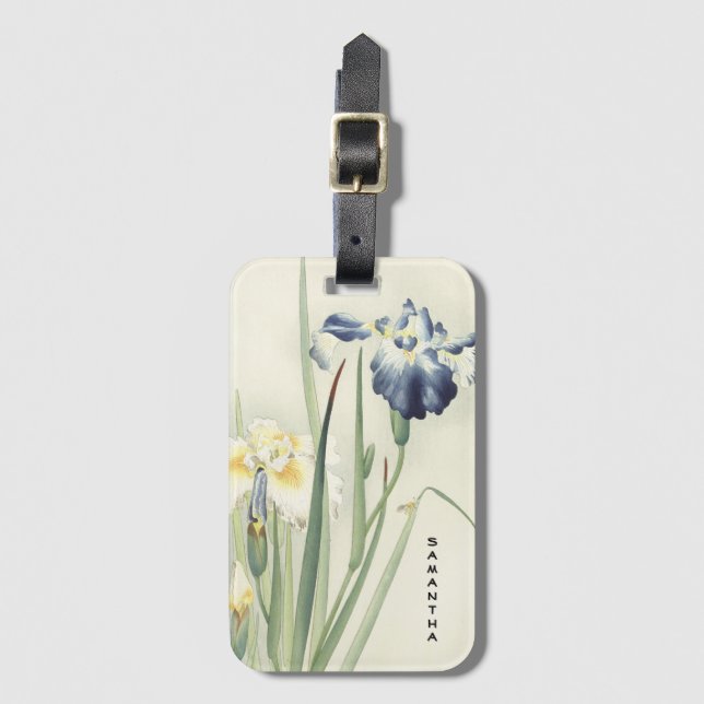 Monogram Vintage Japanese Iris Flower Luggage Tag (Front Vertical)
