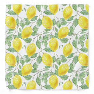 Monogram Vintage Lemon Fruits Leaves and Flowers Bandana