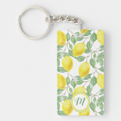 Monogram Vintage Lemon Fruits Leaves and Flowers Keychain