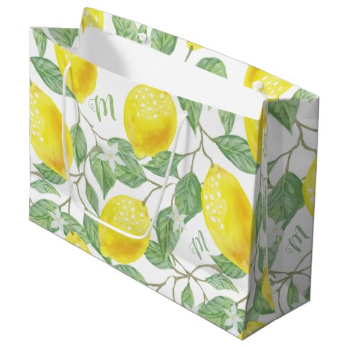 Monogram Vintage Lemon Fruits Leaves and Flowers Large Gift Bag