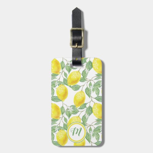 Monogram Vintage Lemon Fruits Leaves and Flowers Luggage Tag