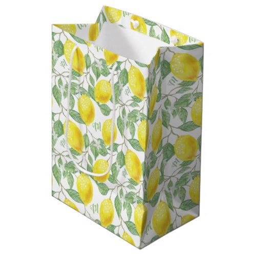 Monogram Vintage Lemon Fruits Leaves and Flowers Medium Gift Bag
