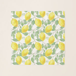 Monogram Vintage Lemon Fruits Leaves and Flowers Scarf