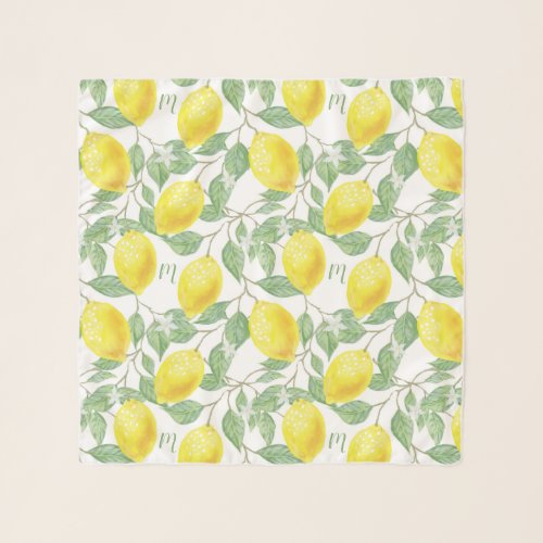Monogram Vintage Lemon Fruits Leaves and Flowers Scarf