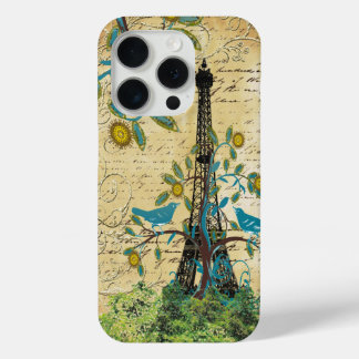 Monogram Vintage Love Birds Eiffel Tower iPhone 15 Pro Case