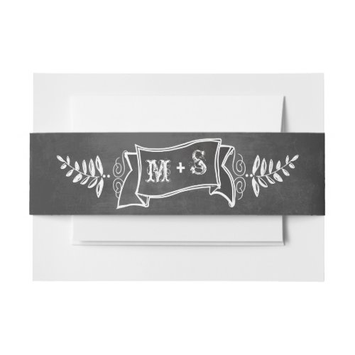 Monogram Vintage Modern Chalkboard Invitation Belly Band