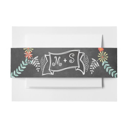 Monogram Vintage Modern Chalkboard Invitation Belly Band