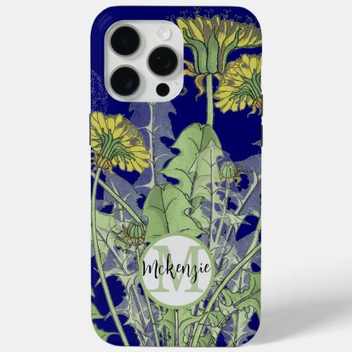 Monogram Vintage Modern Dandilion Flower iphone iPhone 15 Pro Max Case