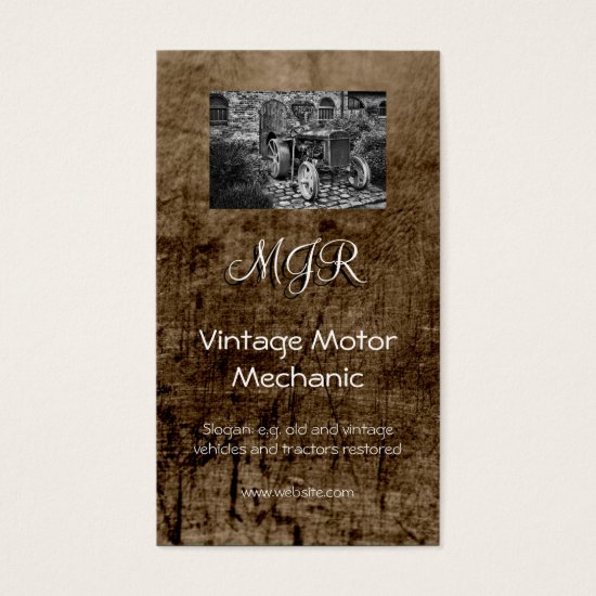 Monogram, Vintage Motor Mechanic, leather-effect Business Card