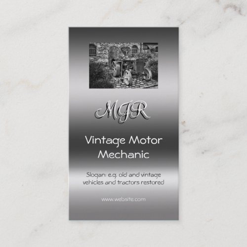 Monogram, Vintage Motor Mechanic, metallic-effect Business Card