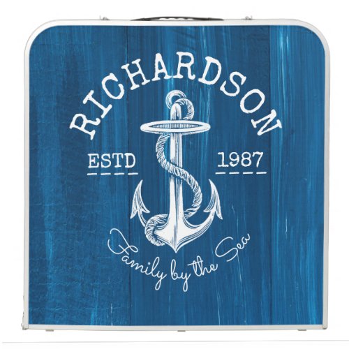 Monogram Vintage Nautical Anchor Blue Painted Wood Beer Pong Table