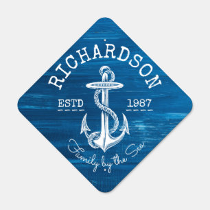 Monogram Vintage Nautical Anchor Blue Painted Wood Metal Sign