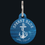 Monogram Vintage Nautical Anchor Blue Painted Wood Pet ID Tag<br><div class="desc">Create your own unique family pet monogram with this beautiful vintage white anchor. The background image is old reclaimed wooden planks roughly painted in blue. Customize the sample text with your own. For all dog owners who love the ocean,  sailing,  sand and sea.</div>