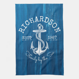 Monogram Vintage Nautical Anchor Blue Painted Wood Towel