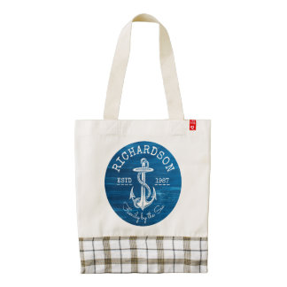 Monogram Vintage Nautical Anchor Blue Painted Wood Zazzle HEART Tote Bag