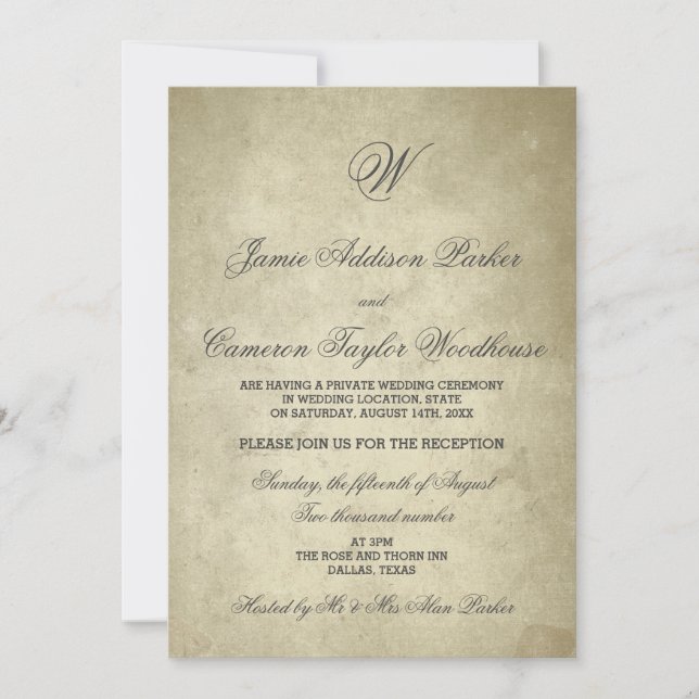 Monogram Vintage Paper | Post Wedding Celebration Invitation (Front)