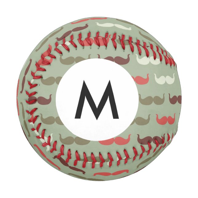 Monogram Vintage pattern with mustache Baseball (Front Left)