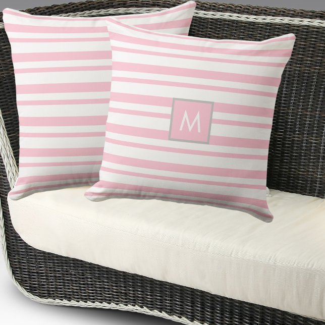 Monogram Vintage Pink and White Stripes  Throw Pillow (Creator Uploaded)