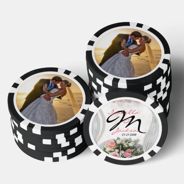 Monogram Vintage Pink Rose Wedding Keepsake Poker Chips (Stack)