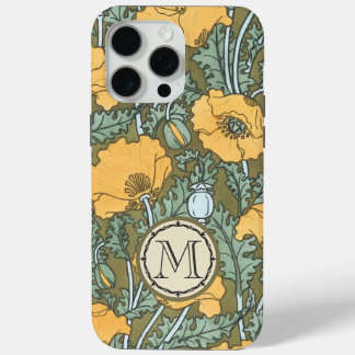 Monogram Vintage Poppy Yellow Floral Pattern iPhone 15 Pro Max Case