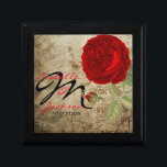 Monogram Vintage Red Rose on Grunge Background Keepsake Box<br><div class="desc">Elegant Couple's Wedding Monogram Vintage Red Rose on grunge background keepsake gift box. Gift Box ready for you to personalize. 📌If you need further customization, please click the "Click to Customize further" or "Customize or Edit Design" button and use our design tool to resize, rotate, change text color, add text...</div>