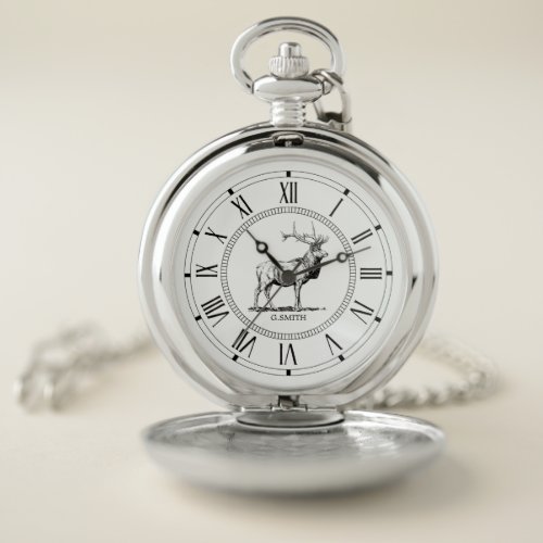 Monogram Vintage Roman Black and White Deer Pocket Watch