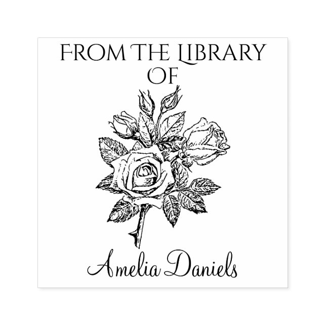 Monogram Vintage Rose Bookplate  Rubber Stamp (Imprint)