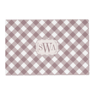 Monogram Vintage Rose Gingham Farmhouse style Placemat