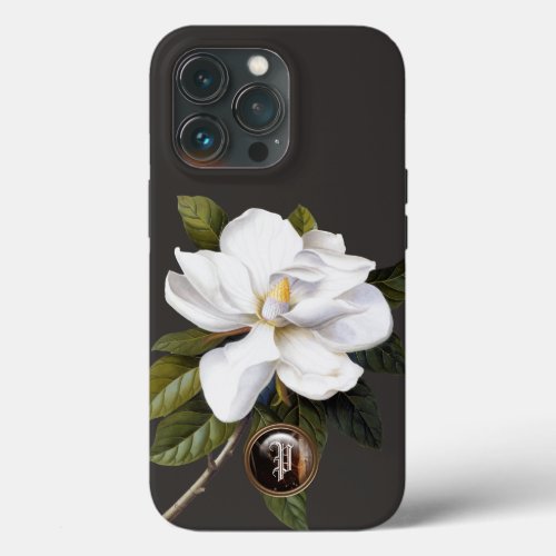 Monogram Vintage Southern Magnolia Floral iPhone 13 Pro Case
