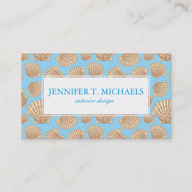 Monogram Vintage Style Seashell Pattern Business Card (Front)