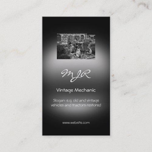 Monogram Vintage Vehicle Mechanic metallic_look Business Card