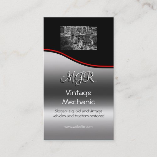 Monogram Vintage Vehicle Mechanic red swoosh Business Card